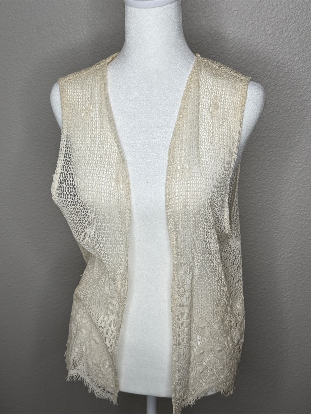 Open-Front Crochet Vest in Cream - Women's Layering Piece